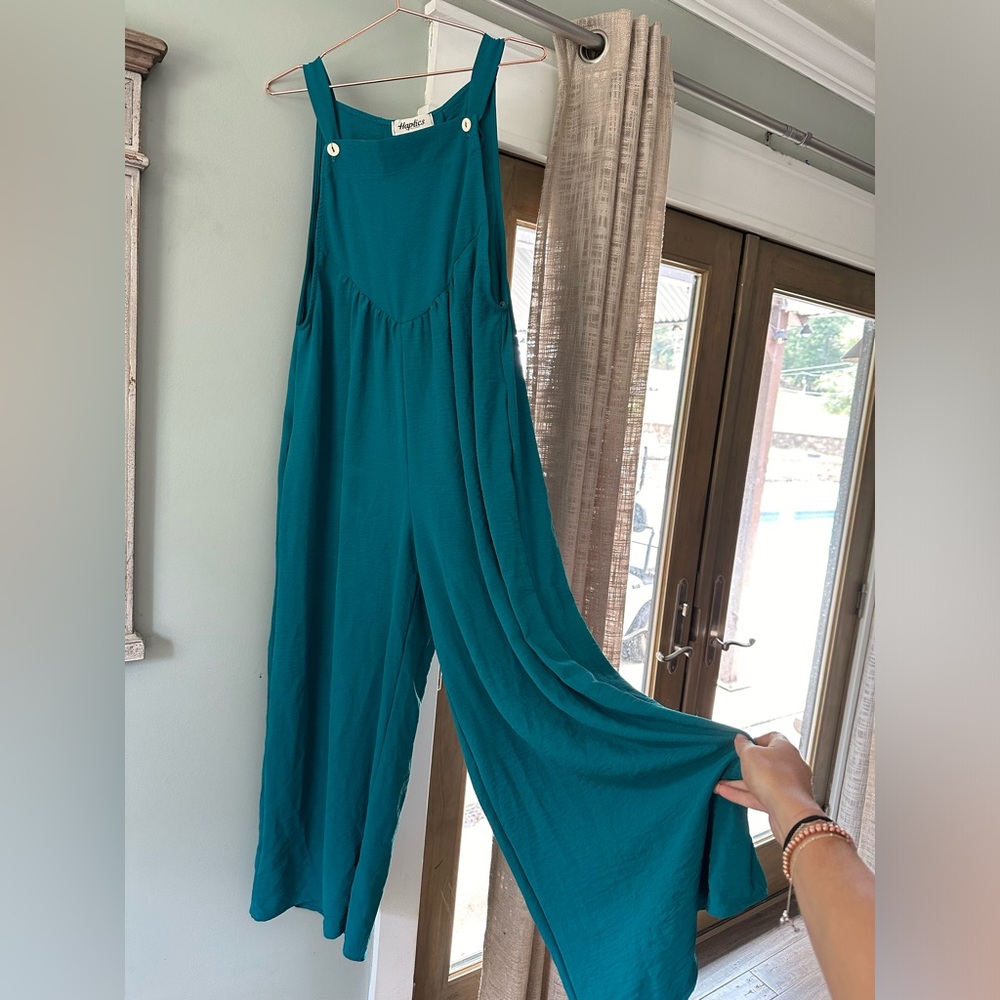 Haptics small teal wide-leg jumpsuit overalls